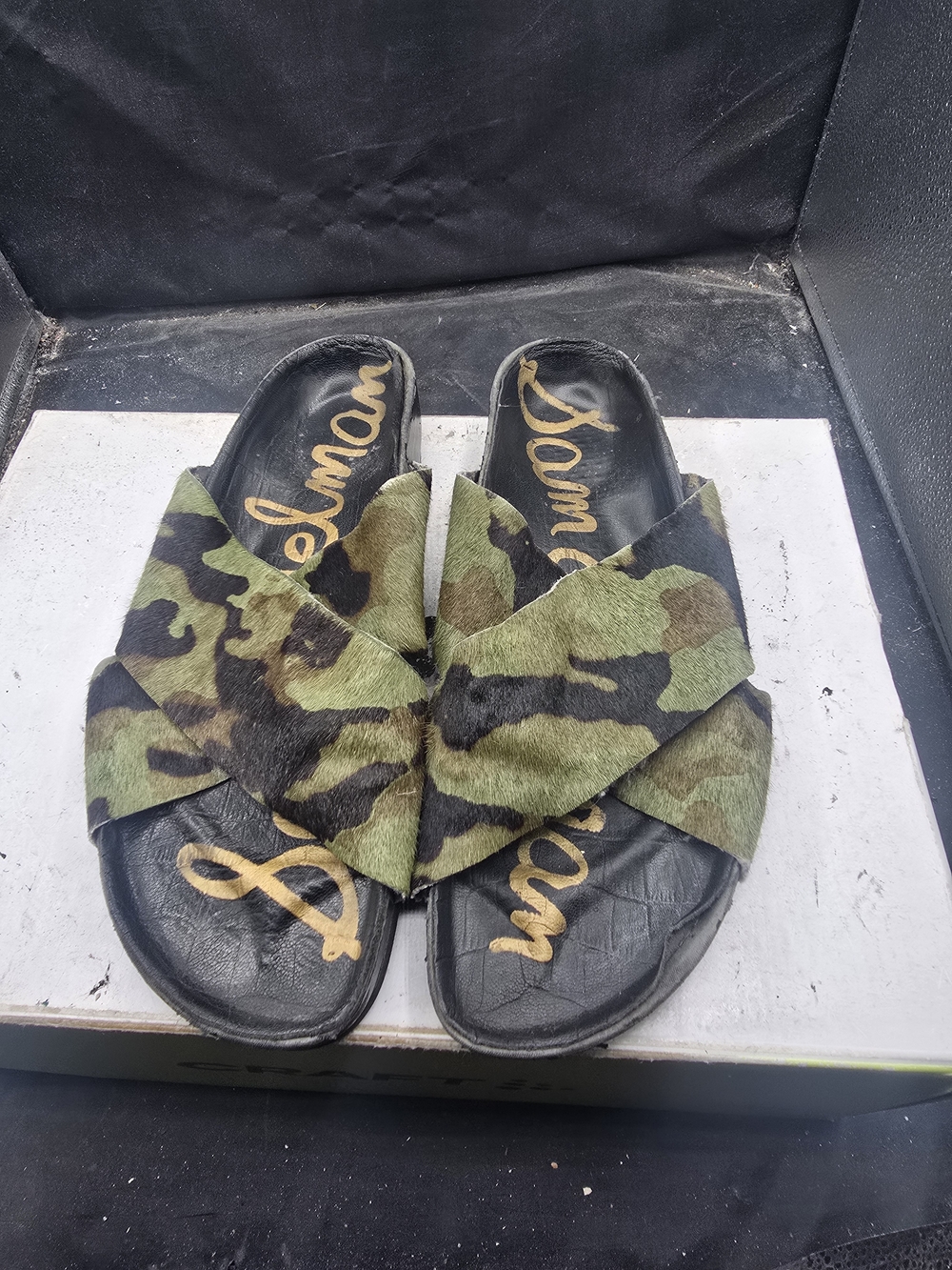 Sam Edelman Camouflage Crisscross Slide Sandals - Green Camo